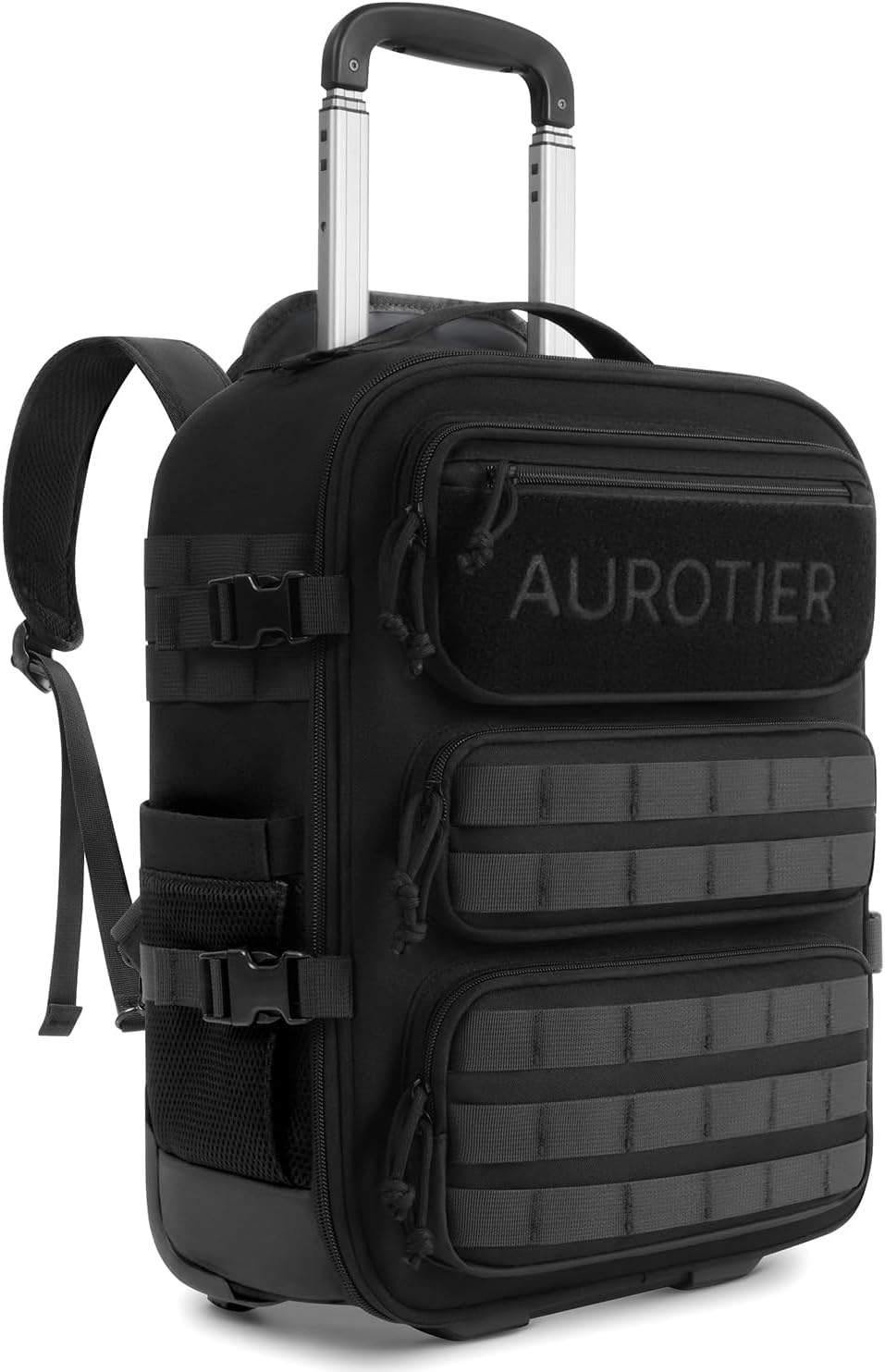 AUROTIER Rolling Tactical Laptop Backpack, Underseat Travel Backpack with Wheels, 16 Inch Wheeled Computer Backpack for Men and Women, Roller Overnight Molle Outdoor Hiking College Carry on Luggage