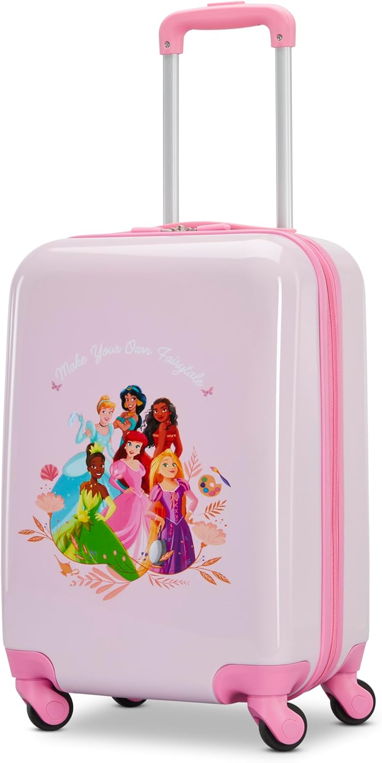 American Tourister Disney Princess Carry-On Luggage – Airline Approved, Durable Hardshell with Disney Princess Favorites – Roll Confidentially with Spinner Wheels & Colorful Adjustable Handle