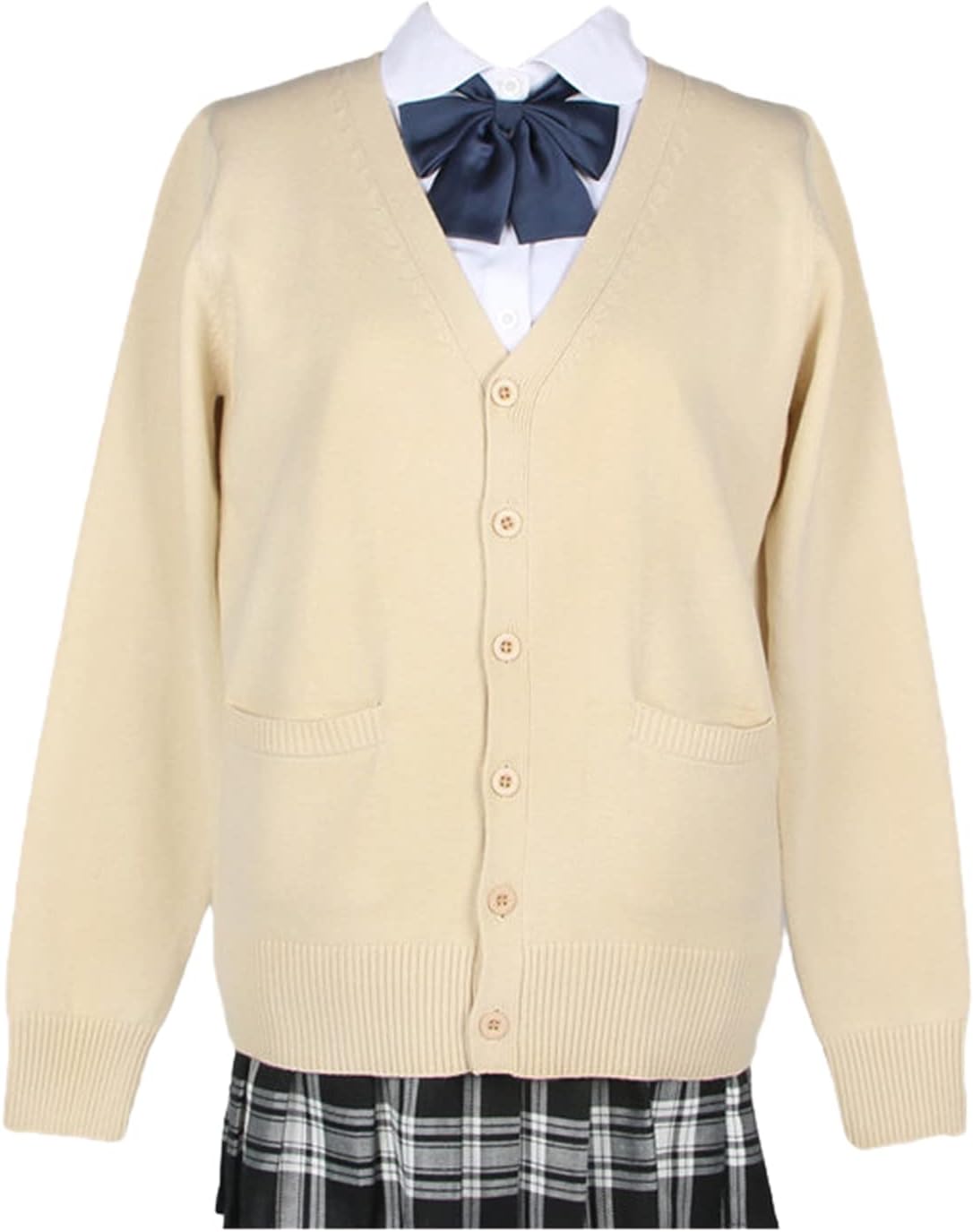 Blostirno Women’s Cardigan School Uniform Sweater Cardigans V-Neck Long Sleeve Button Down Knit with Pockets