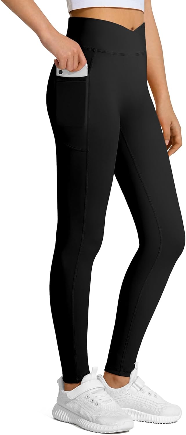 JOCMIC Girls Athletic Leggings High Waist for Kids Yoga Dance Gym Pants with Pocket