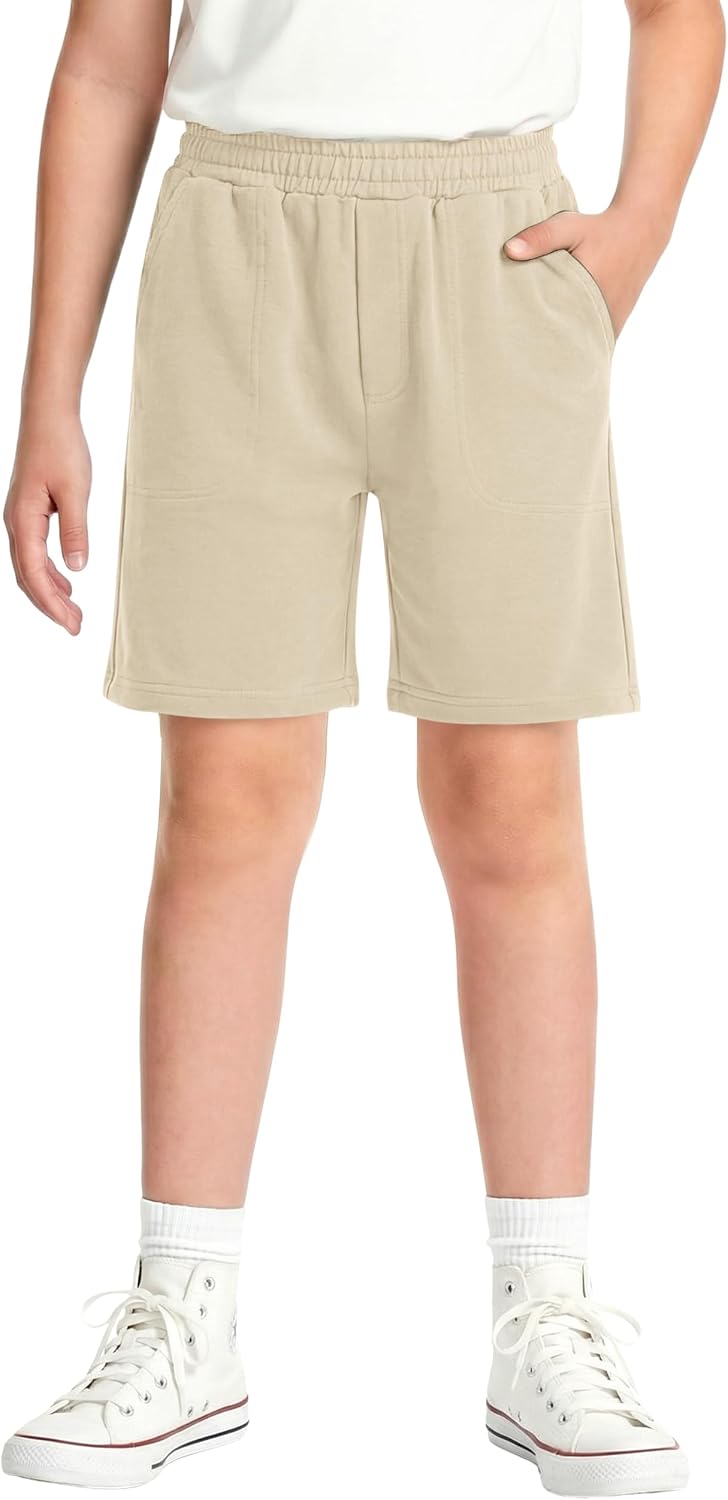 ROVENTIS Boys Cotton Athletic Shorts 95% Cotton Elastic Waist Pockets 5-14 Years