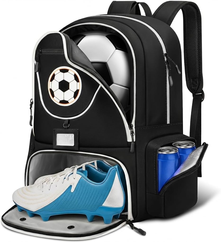 YOREPEK Large Soccer Backpack, Soccer Bag for Boys with Ball & Detachable Shoe Compartment, Wet Dry Pocket, Detachable Name Card, Equipment Bag Fits 15.6 Inch Laptop