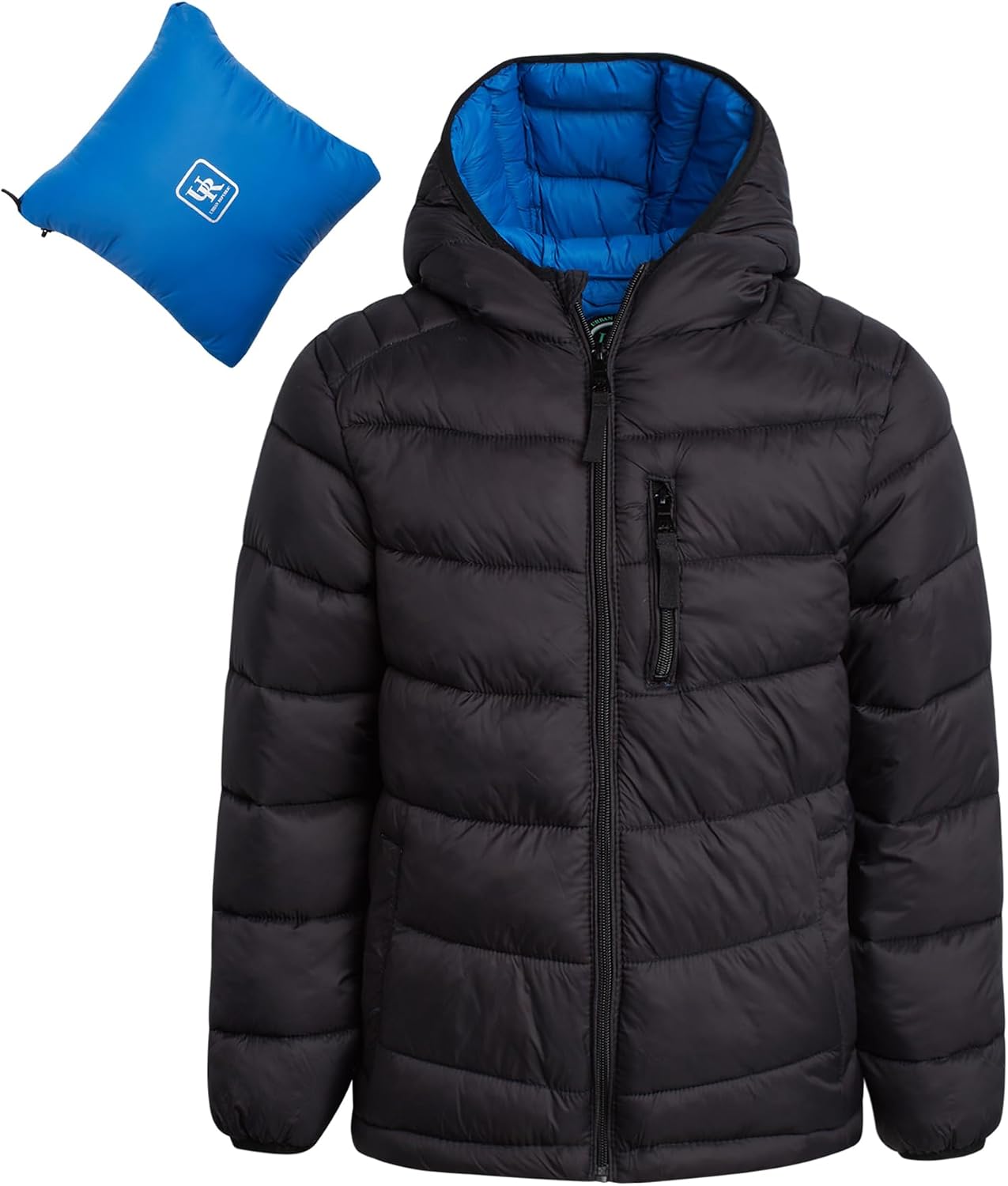 URBAN REPUBLIC Boys Puffer Jacket – Packable Warm Insulated Hooded Boys Winter Coat with Pockets (Sizes 4-20)