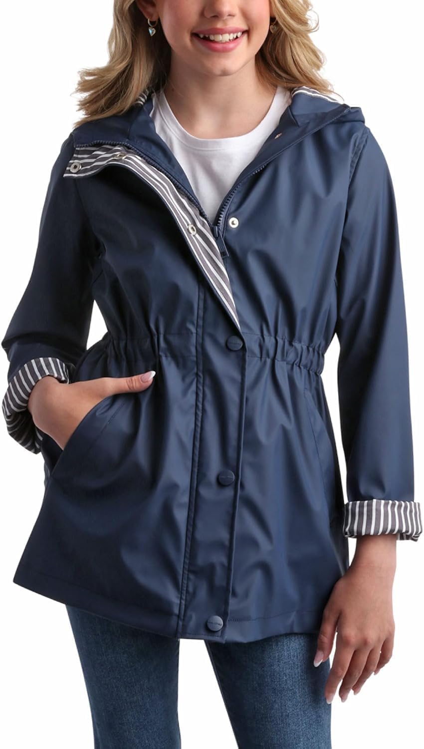 URBAN REPUBLIC Girls Rain Jacket – Slicker Shell Wind & Water Resistant Lightweight Rain Coats for Girls with Pockets (7-16)