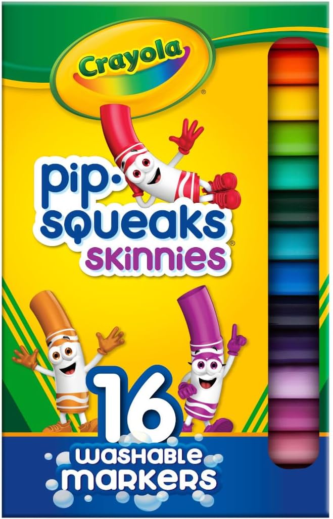 Crayola Pip Squeaks Skinnies Washable Marker Set (16ct), Mini Markers for Toddlers, Thin Coloring Markers for Kids, Spring Crafts Supplies