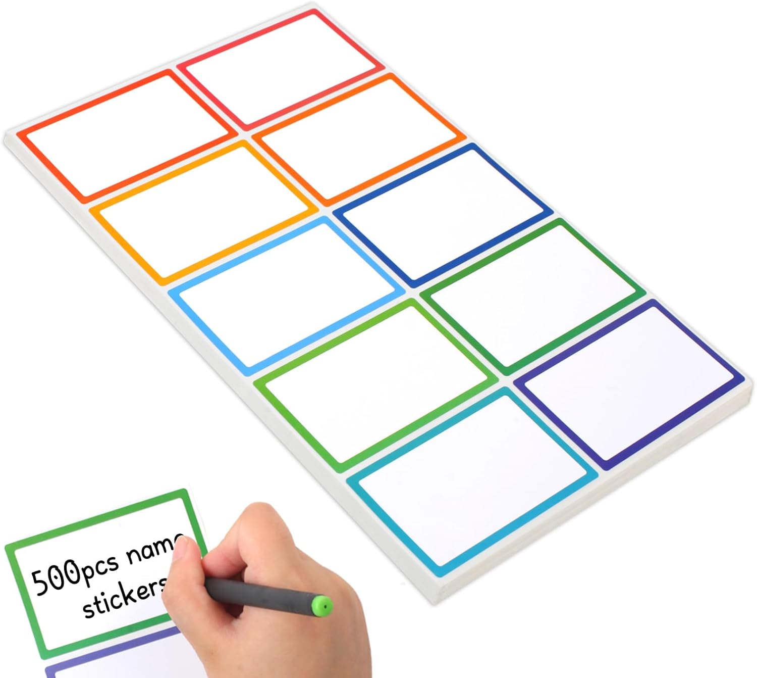 Utron 500Pcs Name Labels, 3.5×2.25 inch Blank Nametags, Sticky Name Tags for Whiteboards Locker Fridge School Office Home 10 Colors