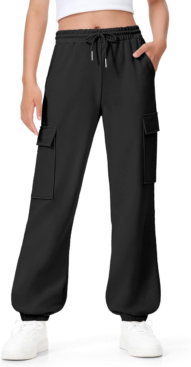BOOPH Girls Sweatpants Kids Baggy Cargo Pants Athletic Drawstring Jogger Pants with Pockets 7-14Y