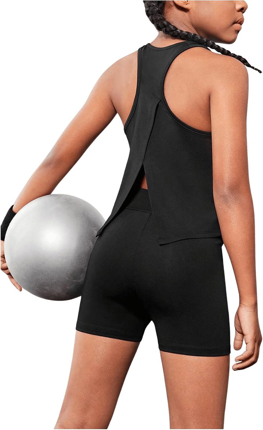BEAUDRM Girl’s 2 Piece Workout Outfits Round Neck Split Crop Tank Top and Biker Shorts Athletic Sets