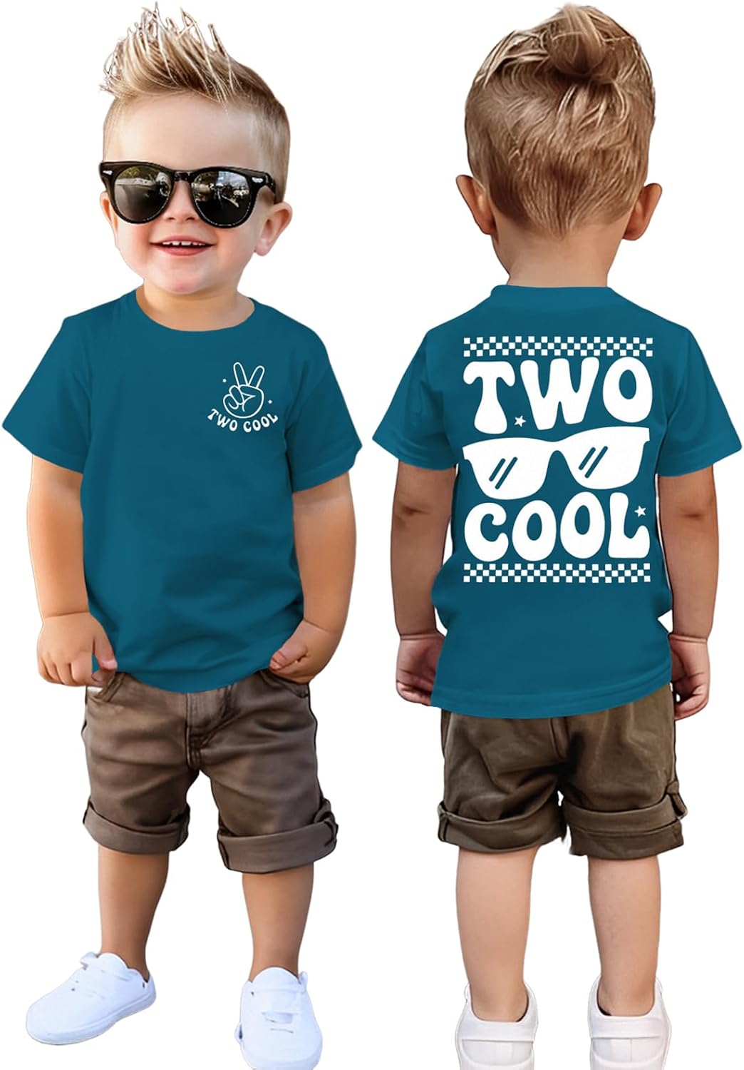 GLIGLITTR Two Cool Birthday Shirt 2nd Birthday Boy Tshirt 2 Year Old Toddler Boys Second Bday Party Short Sleeve Outfits Tops