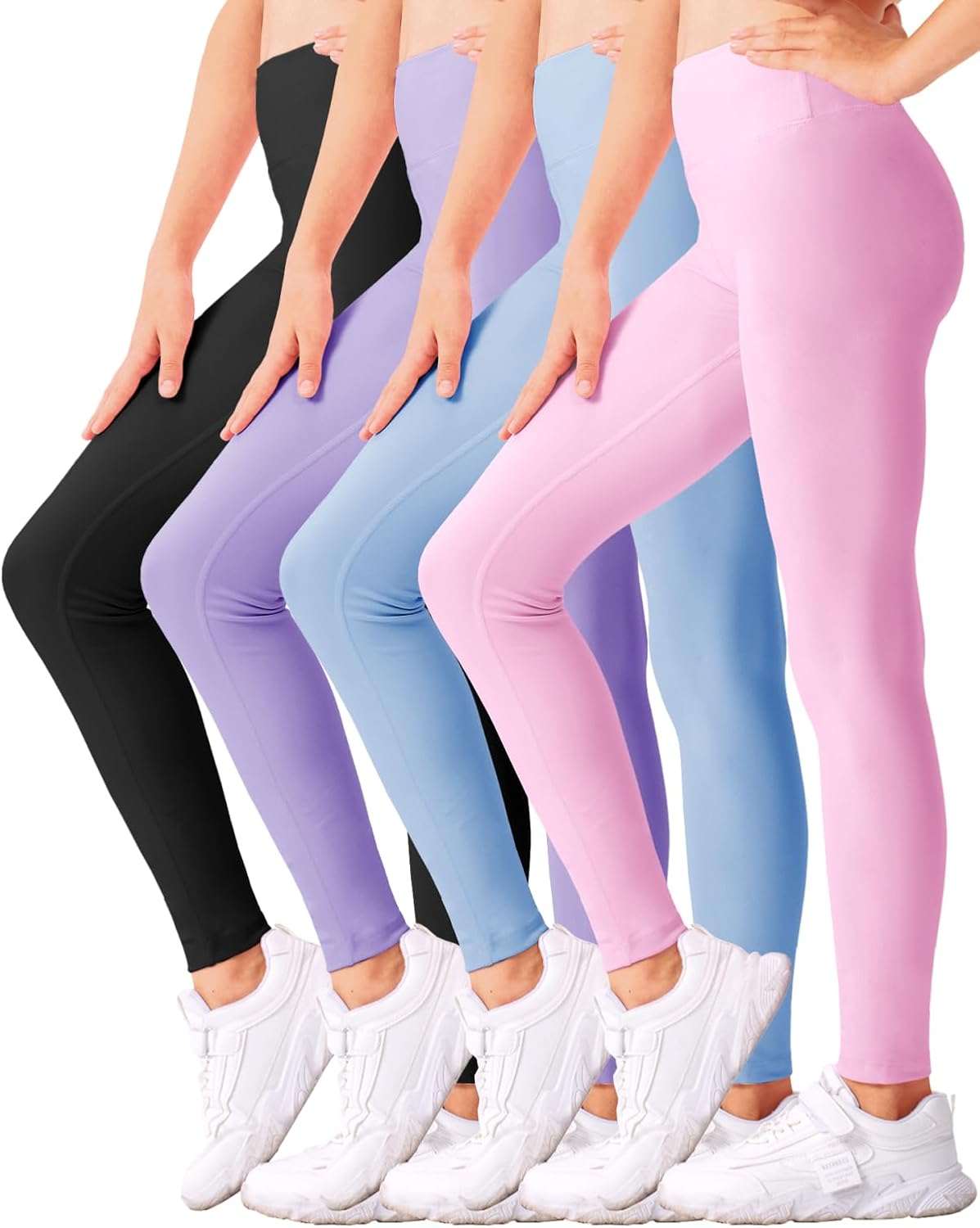 3/4 Pack Girls Athletic Ankle Length Black Leggings, White Yoga Pants for Kids Size 6-16