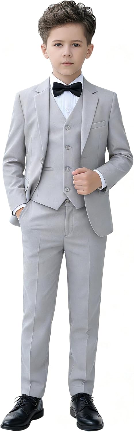 YuanLu Boys Suit for Kids Tuxedo Wedding Ring Bearer Outfit, 5 Piece Boy Slim Fit Formal Suits with Adjustable Waist