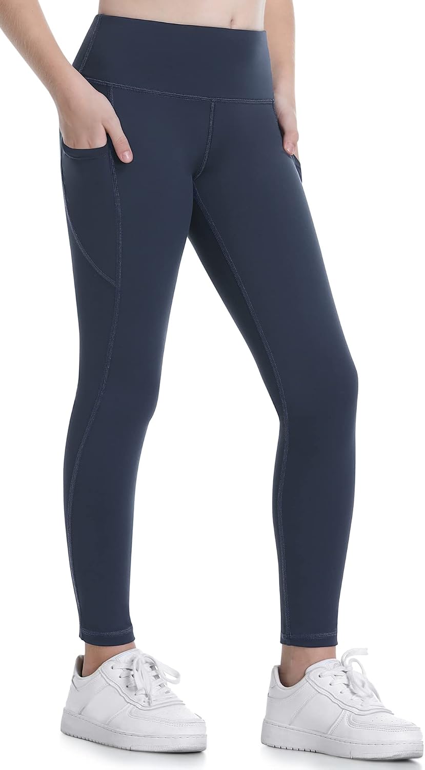 Ewedoos Girl’s Athletic Leggings with Pockets Kids Yoga Pants Leggings for Girls Active Running Dance Tights