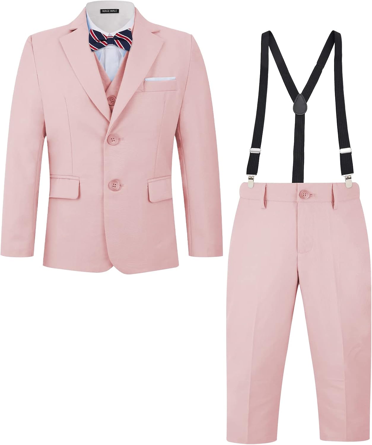 MAGE MALE Boys Multiple Colour Formal Dress Suits 5 Piece Slim Fit Dresswear Suit Set with Kids Suspenders