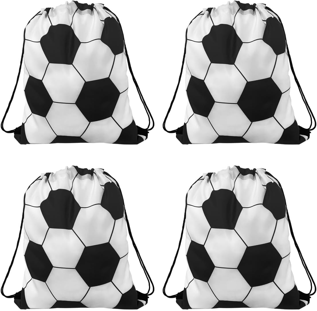 4Pack Soccer Drawstring Backpack Bags,Portable Soccer Sports Theme Gift Bags for Birthday Party