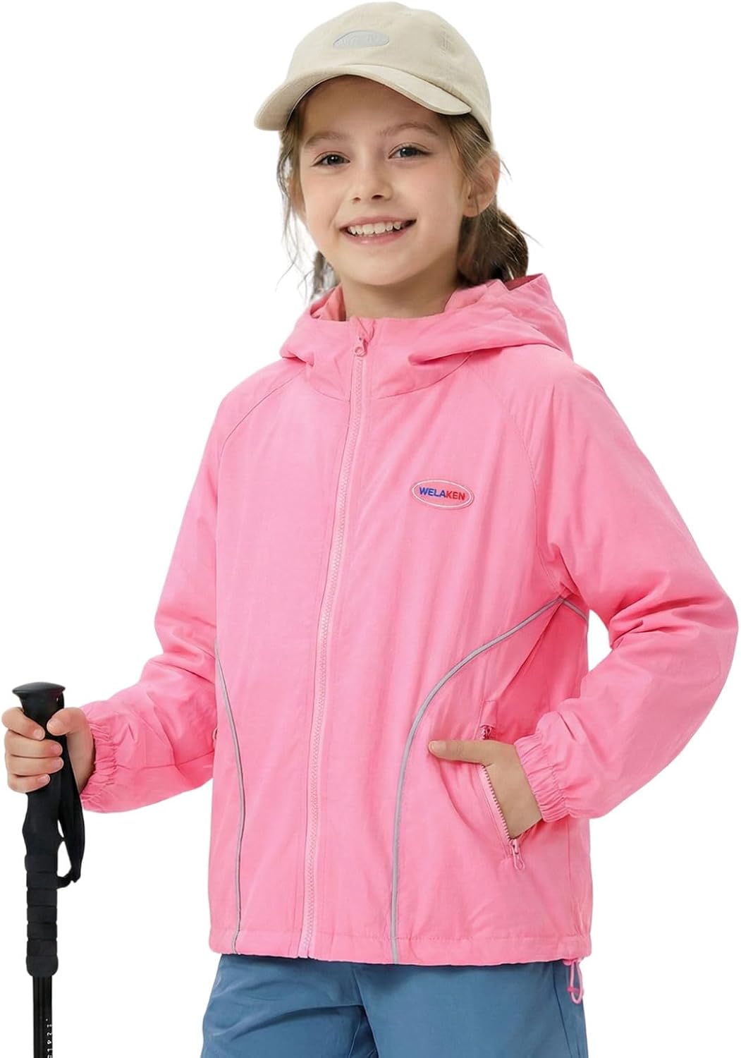 WELAKEN Lightweight Jacket for Girls Kid Teen Waterproof Windbreaker Hooded Rain Coats with Pockets