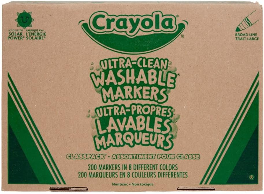 Crayola Broad Line Washable Markers – 200ct, Teacher Appreciation Gifts, Classroom School Supplies, Bulk Markers for Kids, 8 Assorted Colors, Ages 3, 4, 5