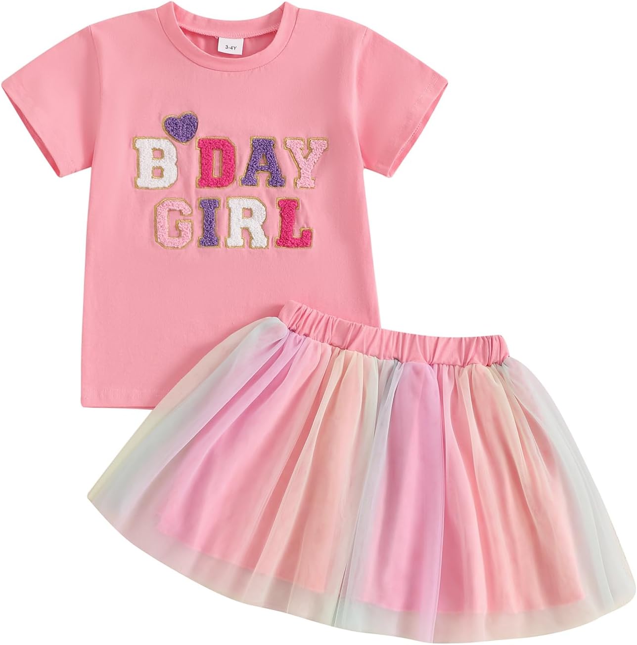 SAYOO Toddler Birthday Girl Outfit Birthday Girl Letter Embroidery Shirt Top Mesh Tutu Donut Skirt Princess Party Skirt Set