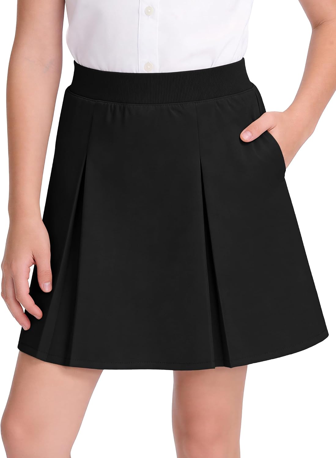 KEREDA Girls School Uniform Pleated Pull-on Scooter Skirts with Undershorts Kids Skorts with Pockets
