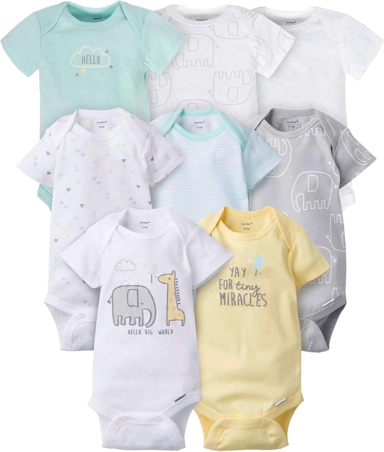 Gerber Unisex-Baby 8-pack Short Sleeve Onesies Bodysuits