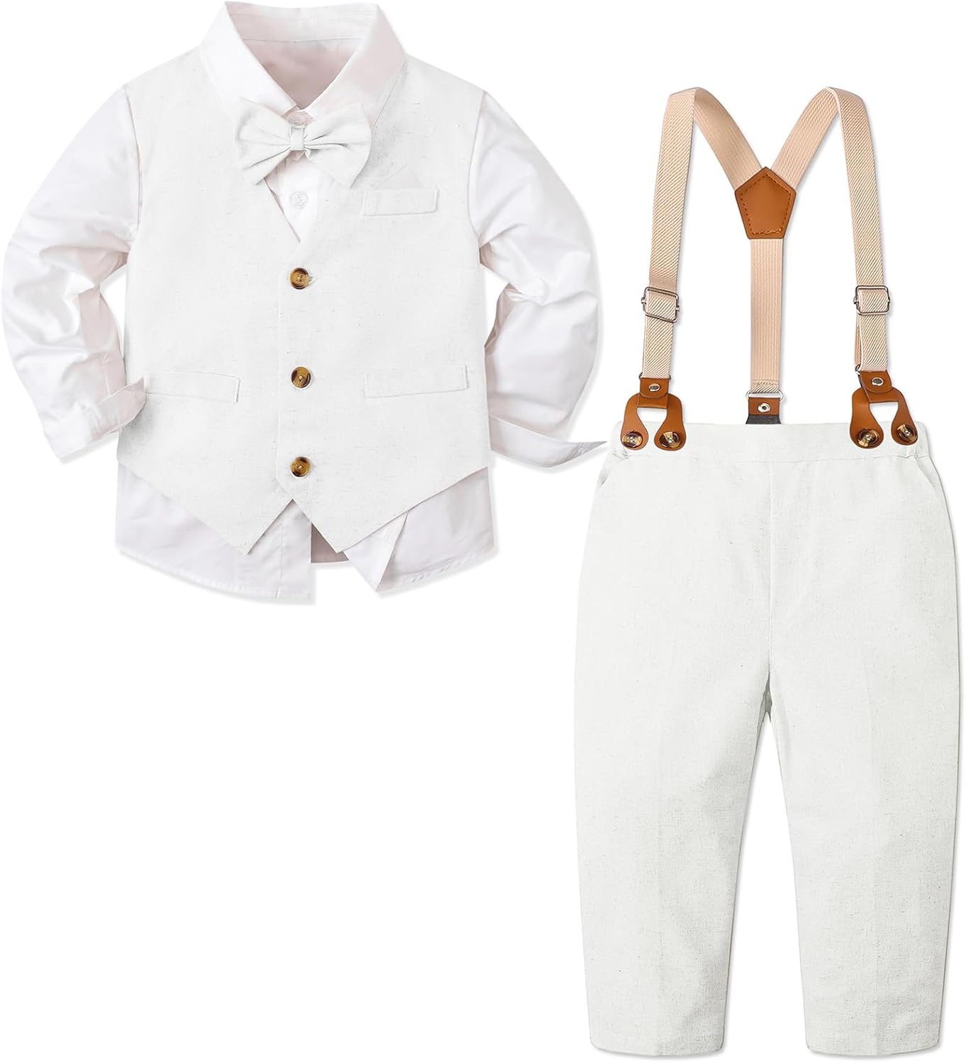 SANGTREE Boys Suit Cotton Linen Formal Set Baby Boy Dress Clothes Gentleman Wedding Ring Bearer Outfits, 3 Months – 9 Years
