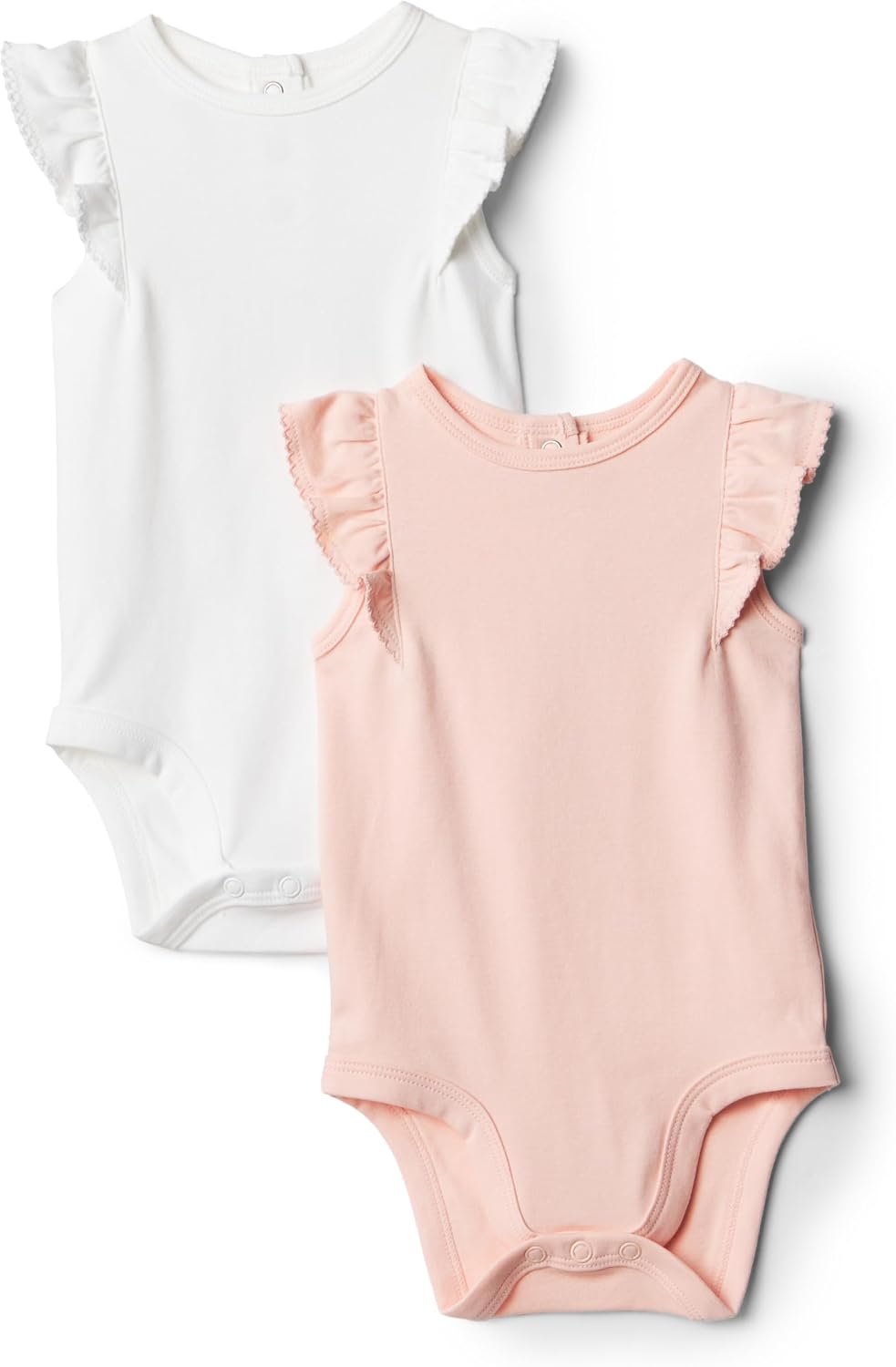 Amazon Essentials x Sofia Grainge Baby Girls’ Cotton Ruffle Sleeve Bodysuit with Embroidered Detail, Pack of 2