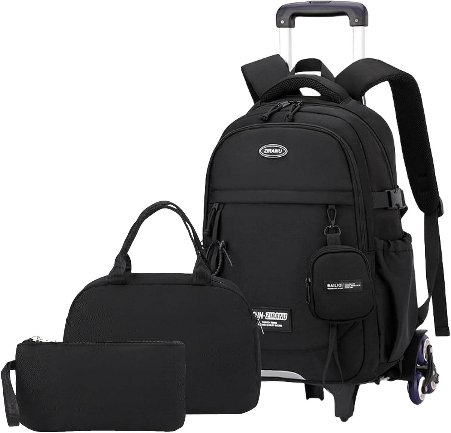 ZHANAO Boys Rolling Backpack Classic Trolley Bookbags for Kids Multiple Pockets Backpack with Wheels Schoolbag for Students