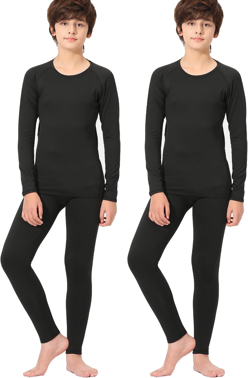 Rolimaka 2 Set Youth Boys’ Thermal Underwear Set Fleece Lined Compression Shirt Leggings Pants Kids Base Layer Cold Weather