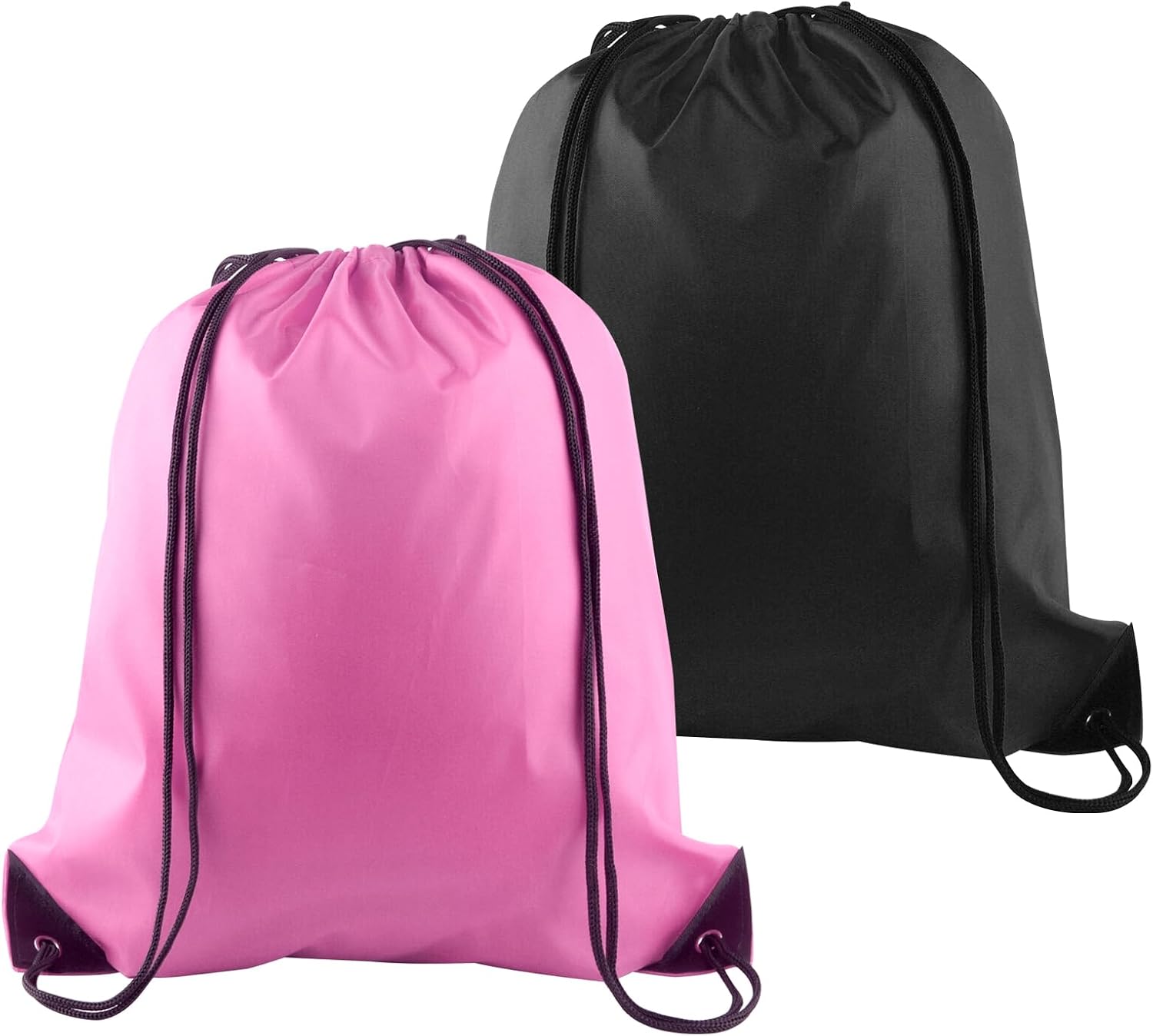 PLULON 2Pcs Drawstring Bags Bulk, Drawstring Backpack Pink Black String Backpack Cinch Sack Sport Gym Backpack Bags for Yoga Traveling Outdoor Sports