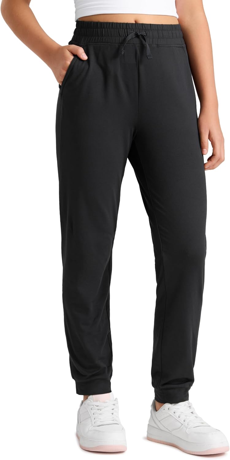 CRZ YOGA Girls Cloud Jersey Casual Joggers – Lounge High Waist Pants with Pockets Drawstring Kids Teen