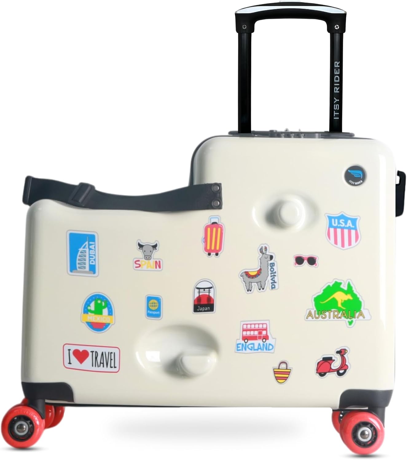 Cegali Itsy Rider 20″ Ride-on Suitcase for Kids with Double Spinner Red Wheels (Beige Traveler)