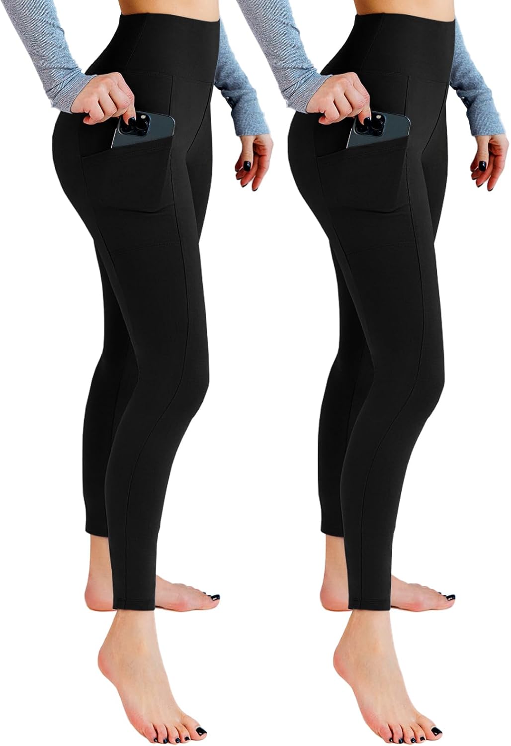 Leafigure 2 Pack Leggings with Pockets for Women, High Waisted Soft Leggings for Yoga Gym