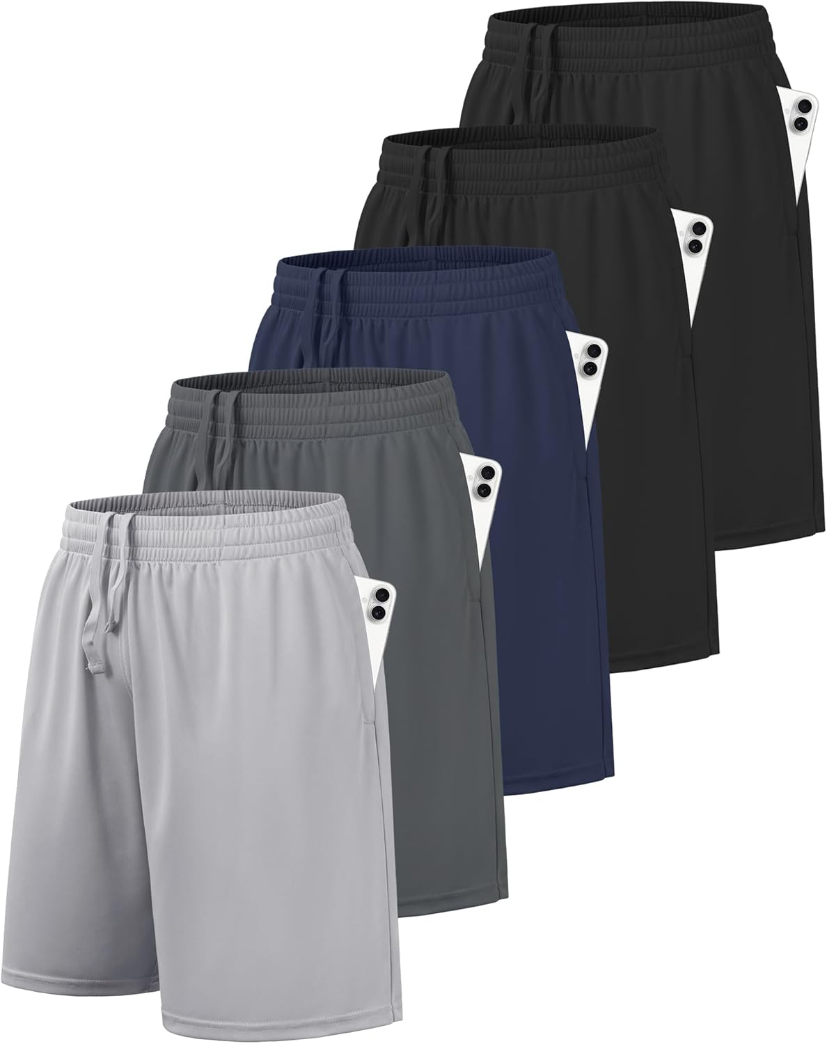 BALENNZ 5 Pack Boys Athletic Shorts Kids Youth Quick Dry Active Performance Basketball Shorts with Pockets Elastic Waistband