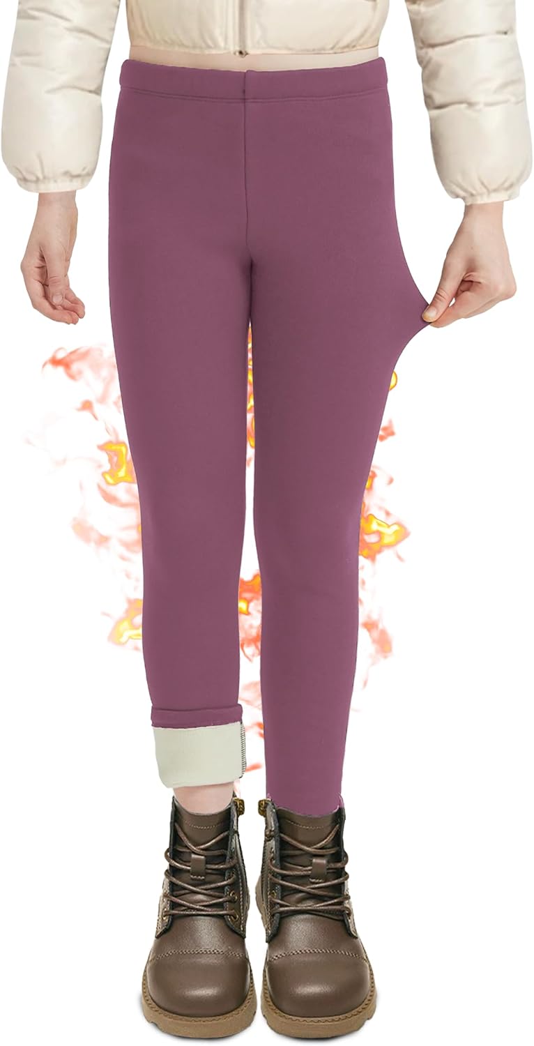 DDOBB Girls Fleece Lined Leggings Black Winter Thermal Warm Clothes Running Thick Pants Cold Weather for Kids 5-13 Years