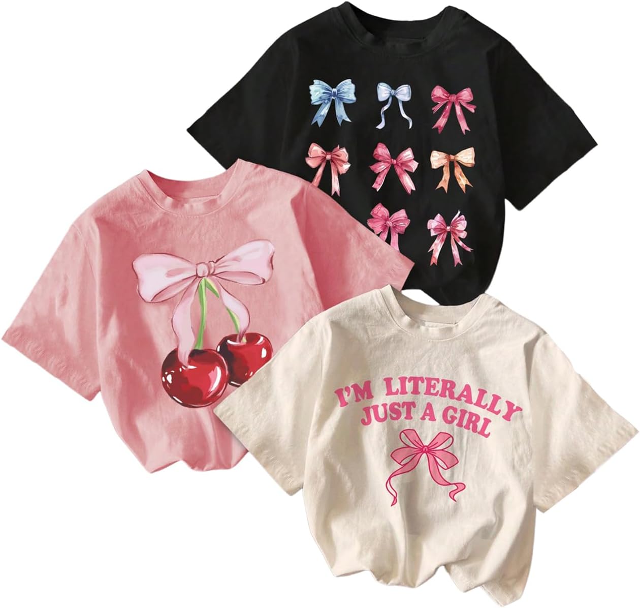 RoseSeek Girl’s Bow Cherry Graphic Tees Short Sleeve Crewneck Cute T Shirts Tops for Teens Summer Tops