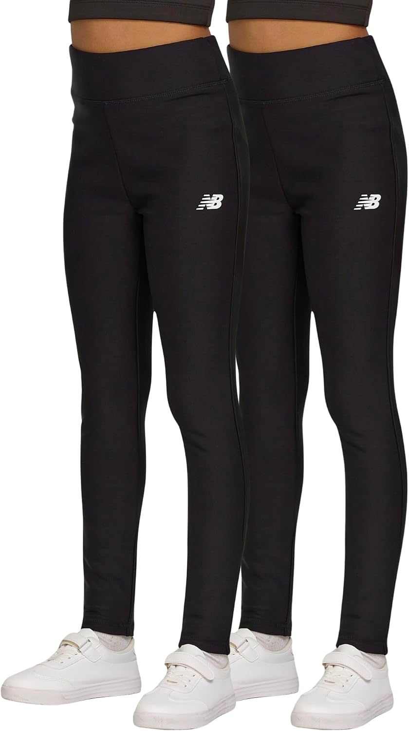 New Balance Girls Fleece Lined Leggings – 2 Pack Soft Stretch Yoga Pants, Athletic Warm Thermal Tights, Sizes 4-16