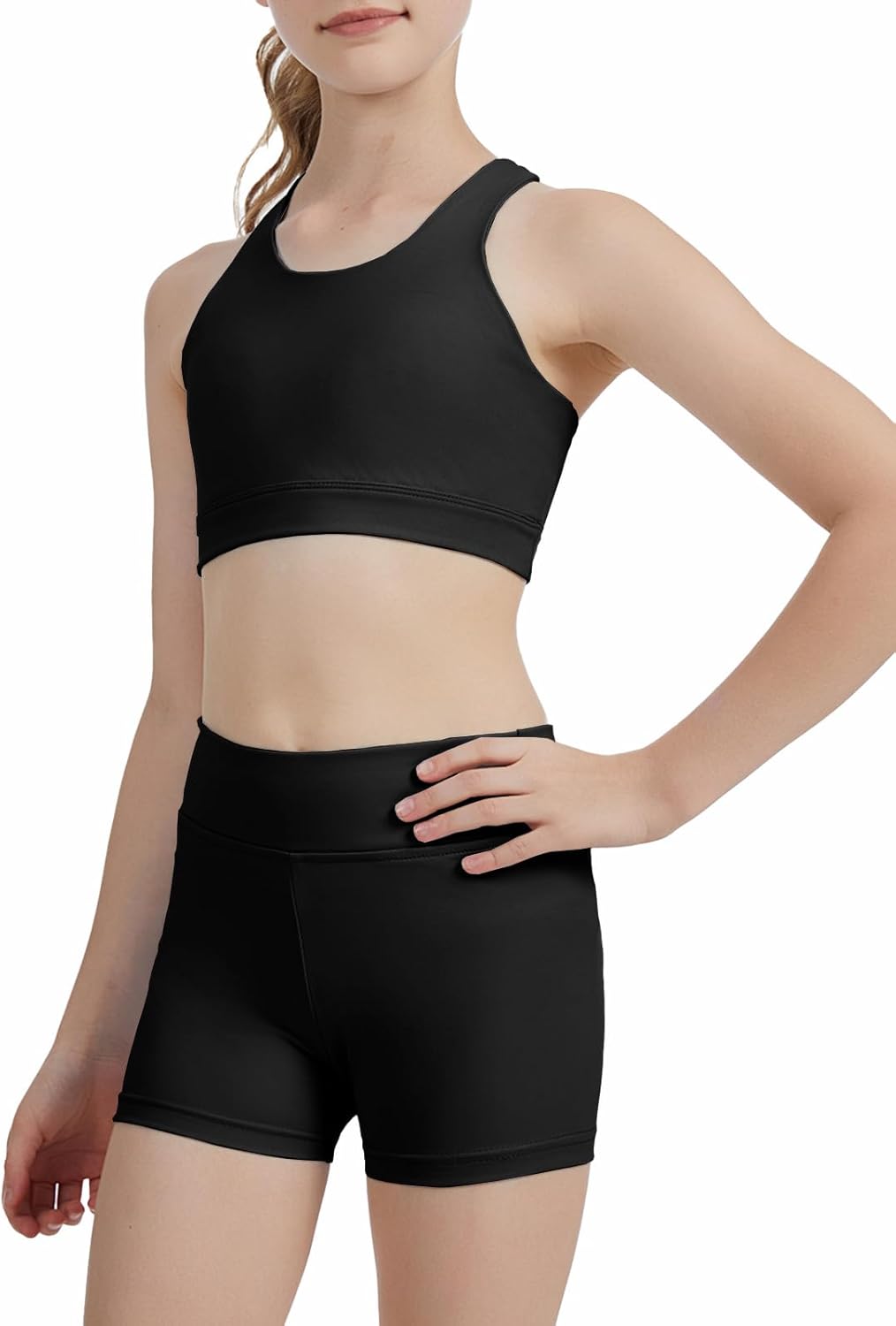 CharmWM Girls 2 Piece Outfits Athletic Short Sets Training Crop Top with High Waisted Dance Shorts Outfits 2-14 Years