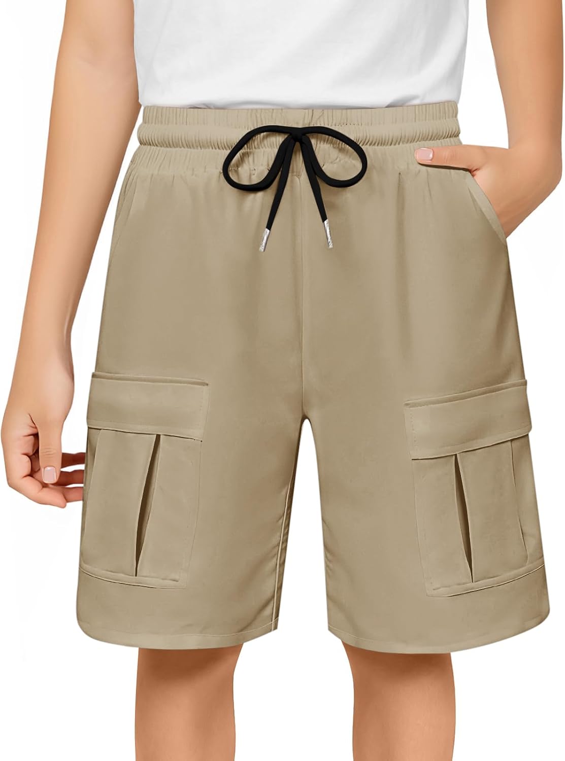 Haloumoning Boys Cargo Shorts Kids Summer Casual Elastic Waist Shorts with Pockets 5-14 Years