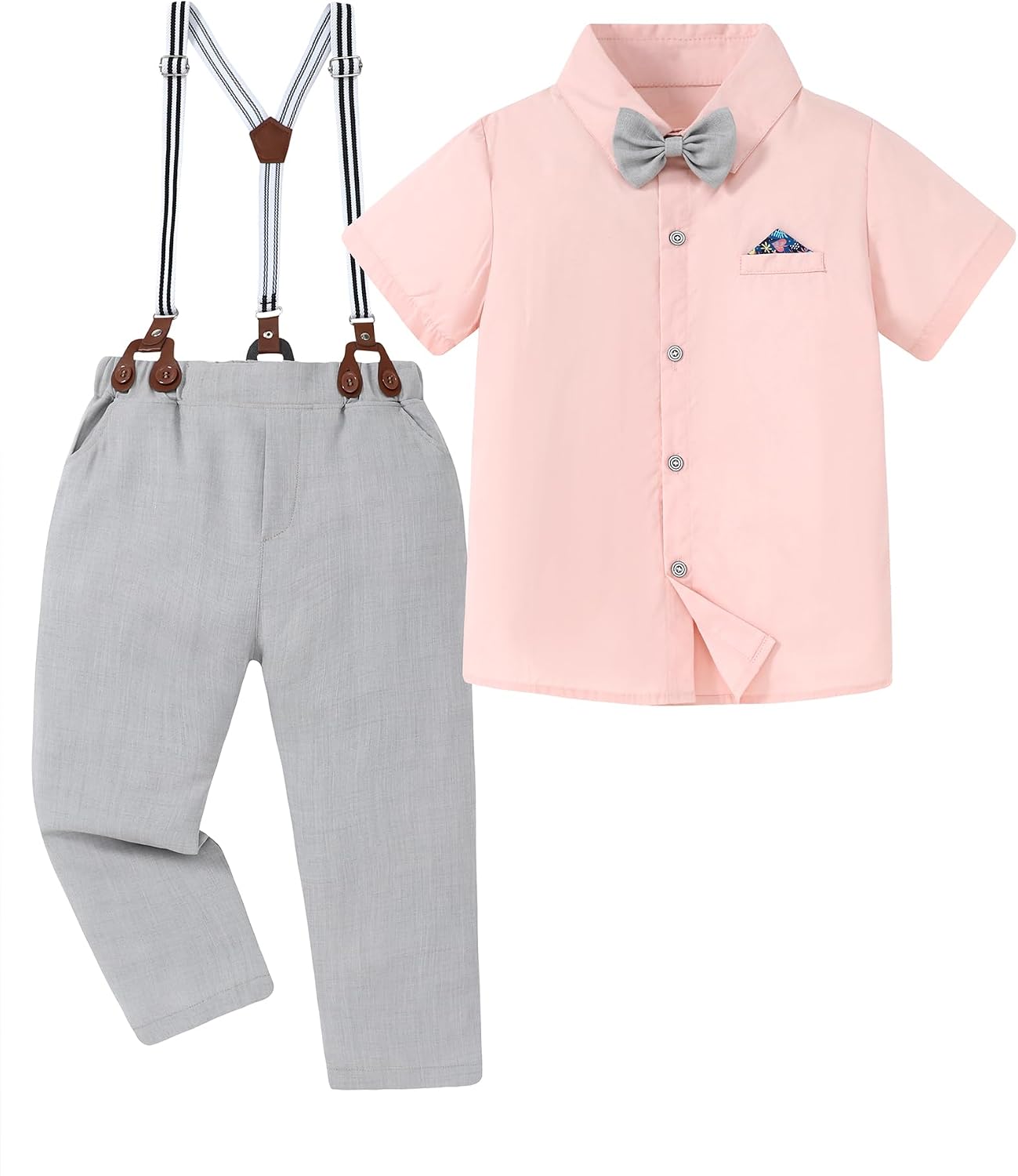 DISAUR Boys Suits 3 Pieces Formal Dress Shirt with Bowtie+Suspender Pants Boy Gentleman Outfits Set 4-8 Years