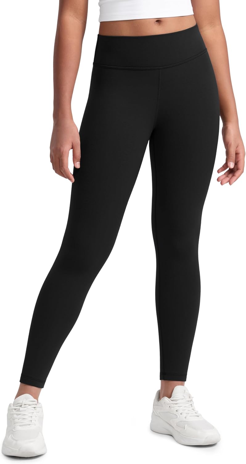 CRZ YOGA Girls Matte Thermal Fleece Lined Full Length Leggings – Casual Athletic High Waist Pants Winter Warm Kids Teen