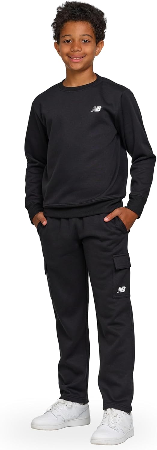 New Balance Boys and Toddlers’ 2 Piece Set – Soft Fleece Crewneck Pullover Sweatshirt Cargo Sweatpants Sweatsuit (2T-12)