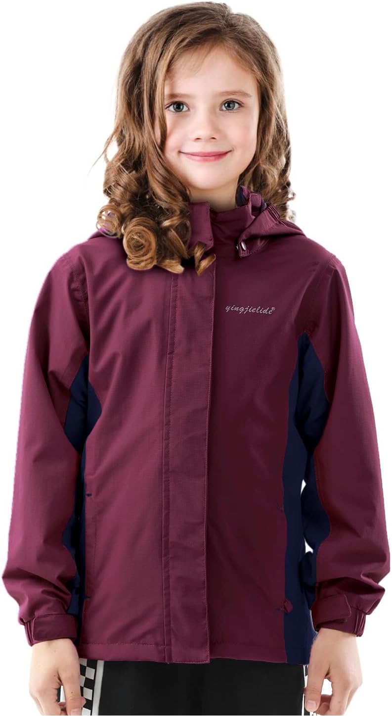 Girls Boys Rain Jackets, Lightweight Waterproof Kids Rain Coats with Hood Windbreakers for Kids