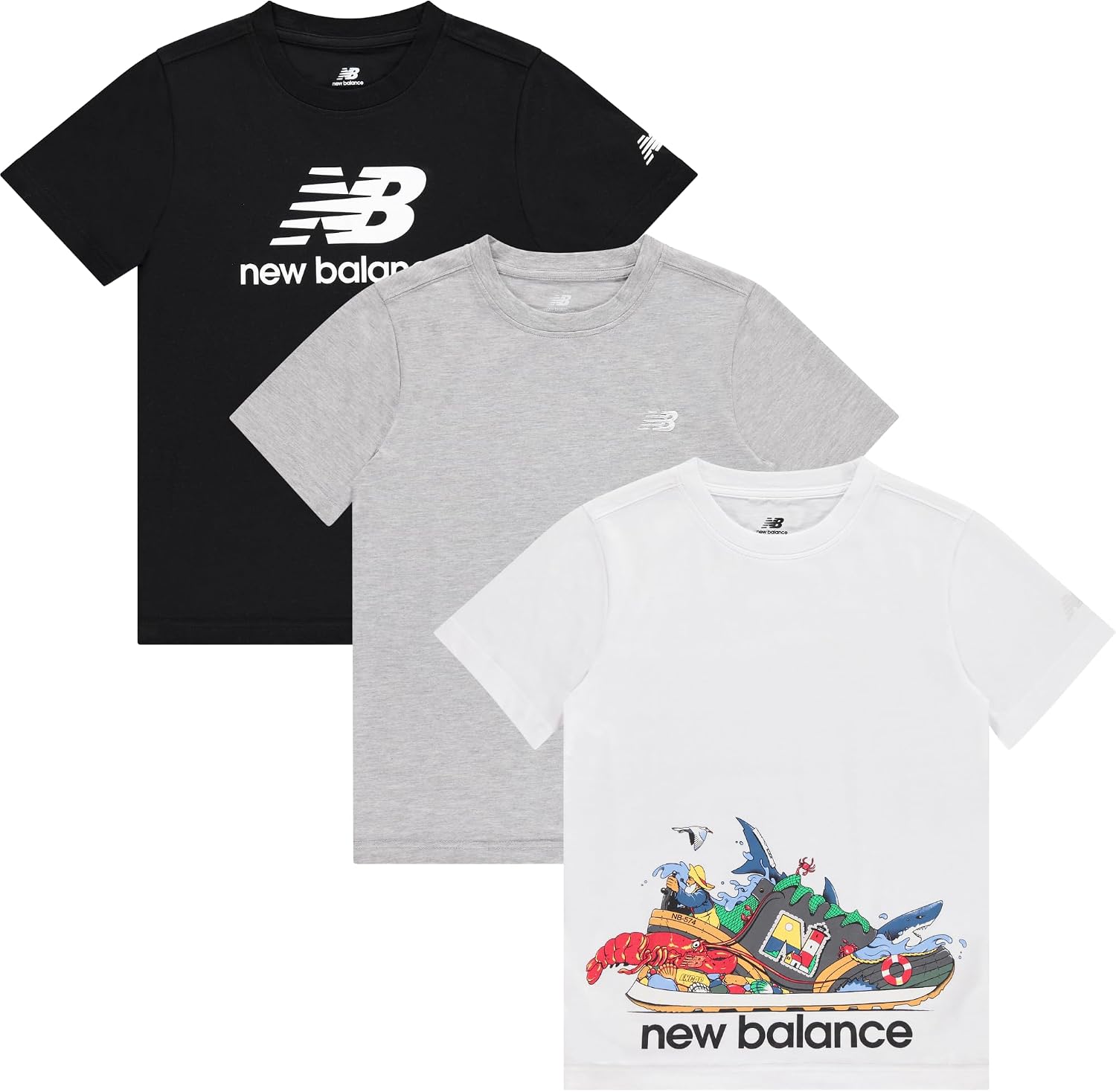 New Balance Boys T Shirts, 3 Pack – Graphic Tees for Boys, Cotton Blend Crewneck Short Sleeve Kids Tshirts (Size 8-20)