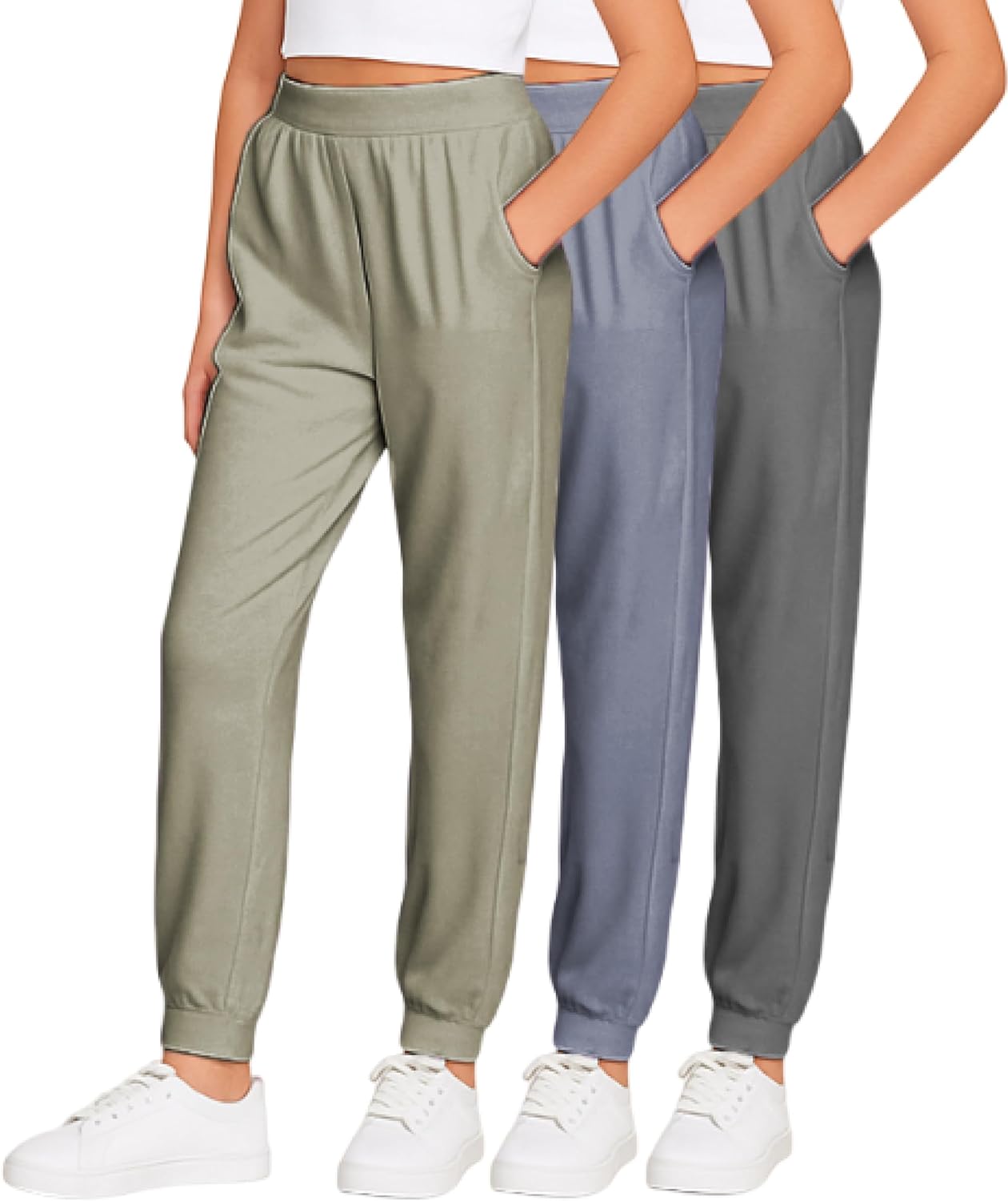 Sweet Hearts Girls Sweatpants – 3 Pack High Waisted Performance Jogger Girls Pants with Pockets: Made in USA (Sizes 5-18)
