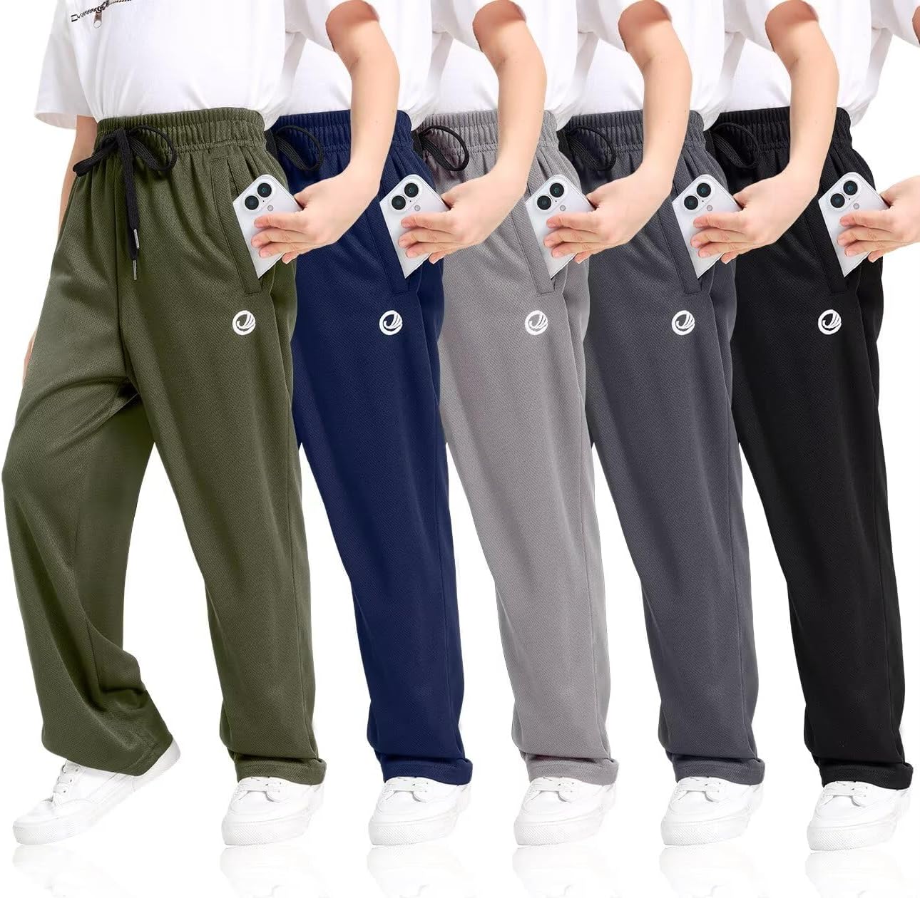OCYMA Boys Sweatpants with Zip Pockets 5Pack Athletic Pants Mesh Joggers for Boys 5-24