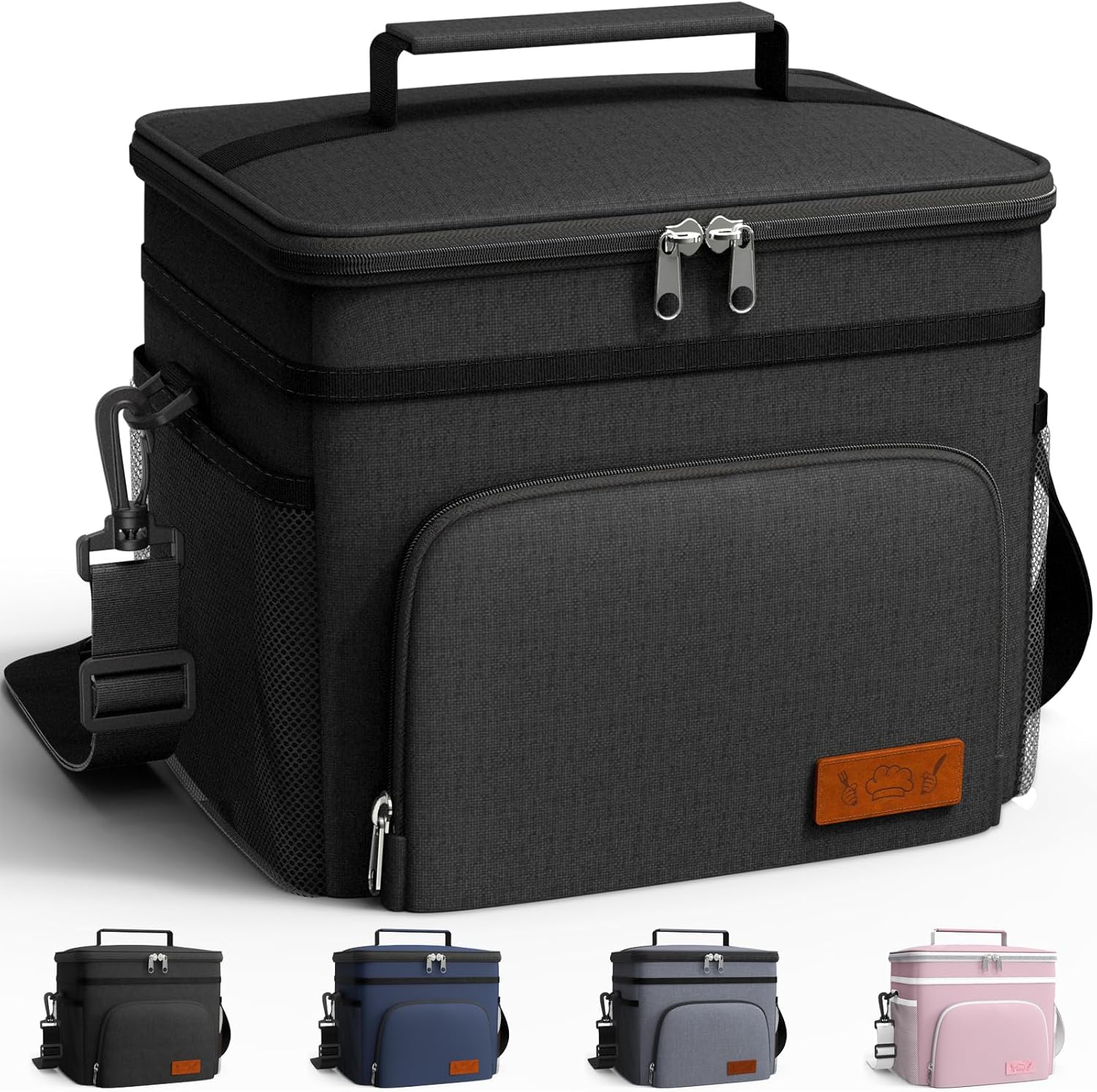 HOTOR Insulated Lunch Box for Men & Women – Leak-Proof Cooler Lunch Bag with 4 Pockets, Adjustable Strap, Ideal for Work, Picnic, Travel – Medium, Black, 10.2″×6.9″×8.5″