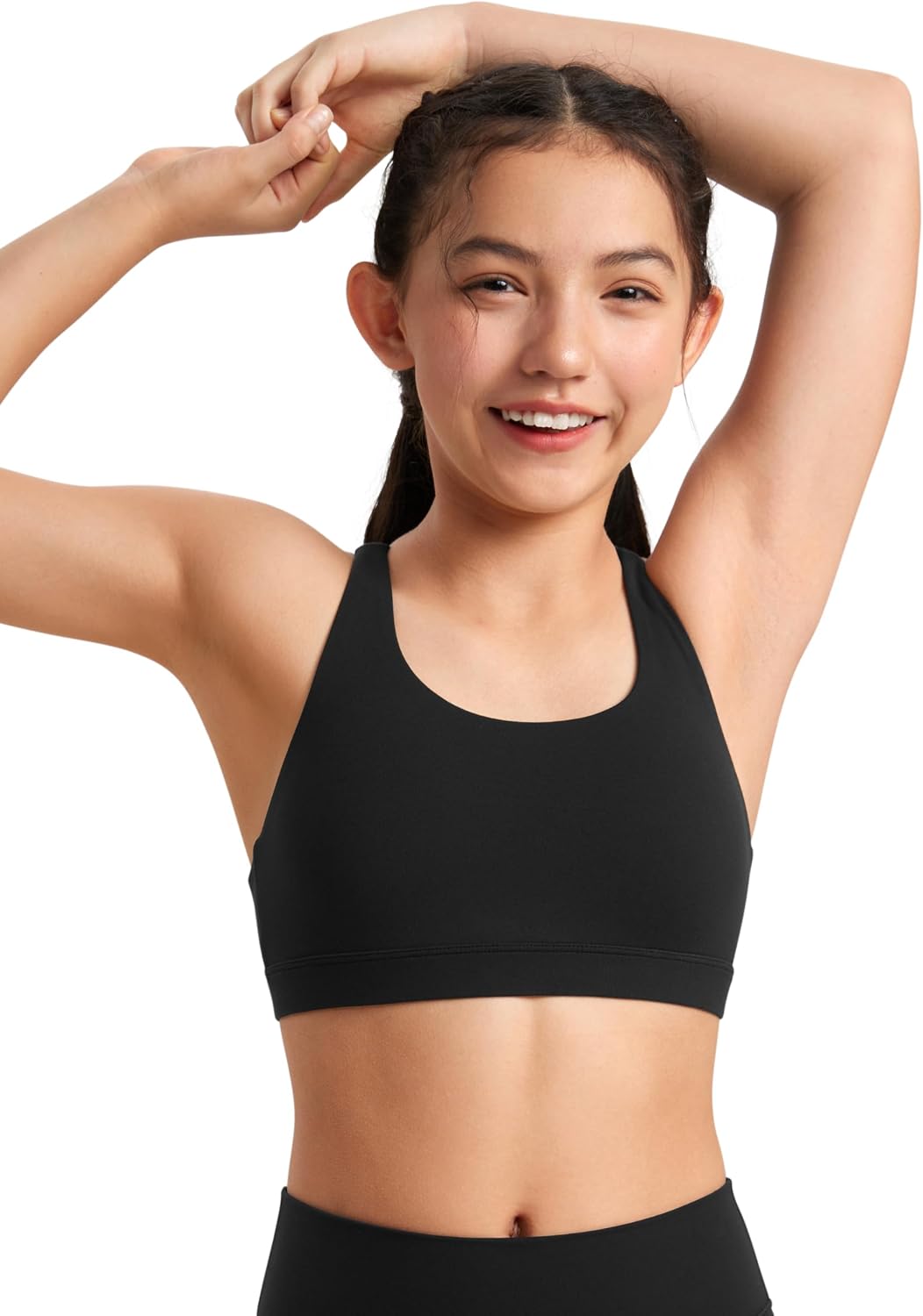 CRZ YOGA Girls Butterluxe Cross Back Sports Bra – Yoga Athletic Casual Tops Scoop Neck Padded Crop Kids Teen