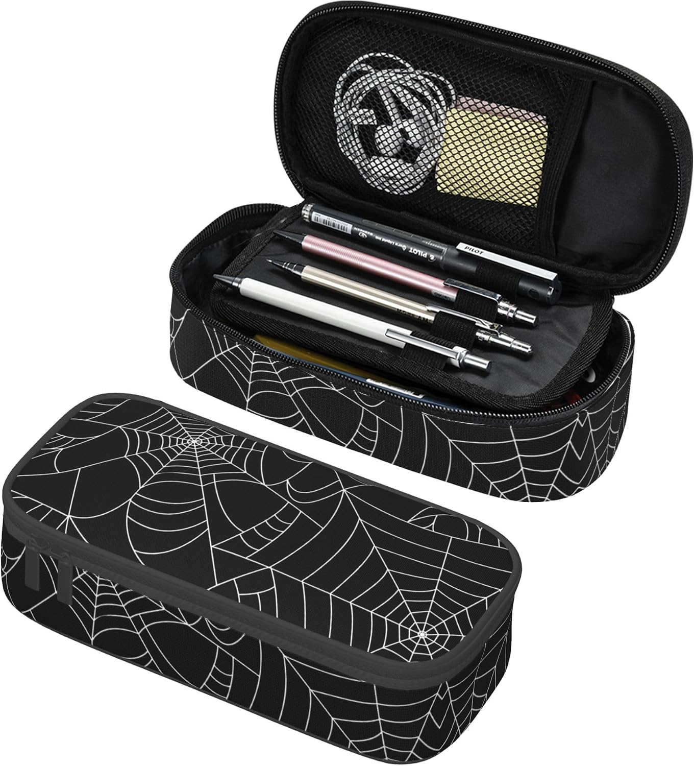 Spider Web Pencil Case for Kids, Black Pencil Box Large Capacity Durable Pencil Pouch Storage Pen Bag Stationary Case Desk Organizer with Zippers for Teens Adults