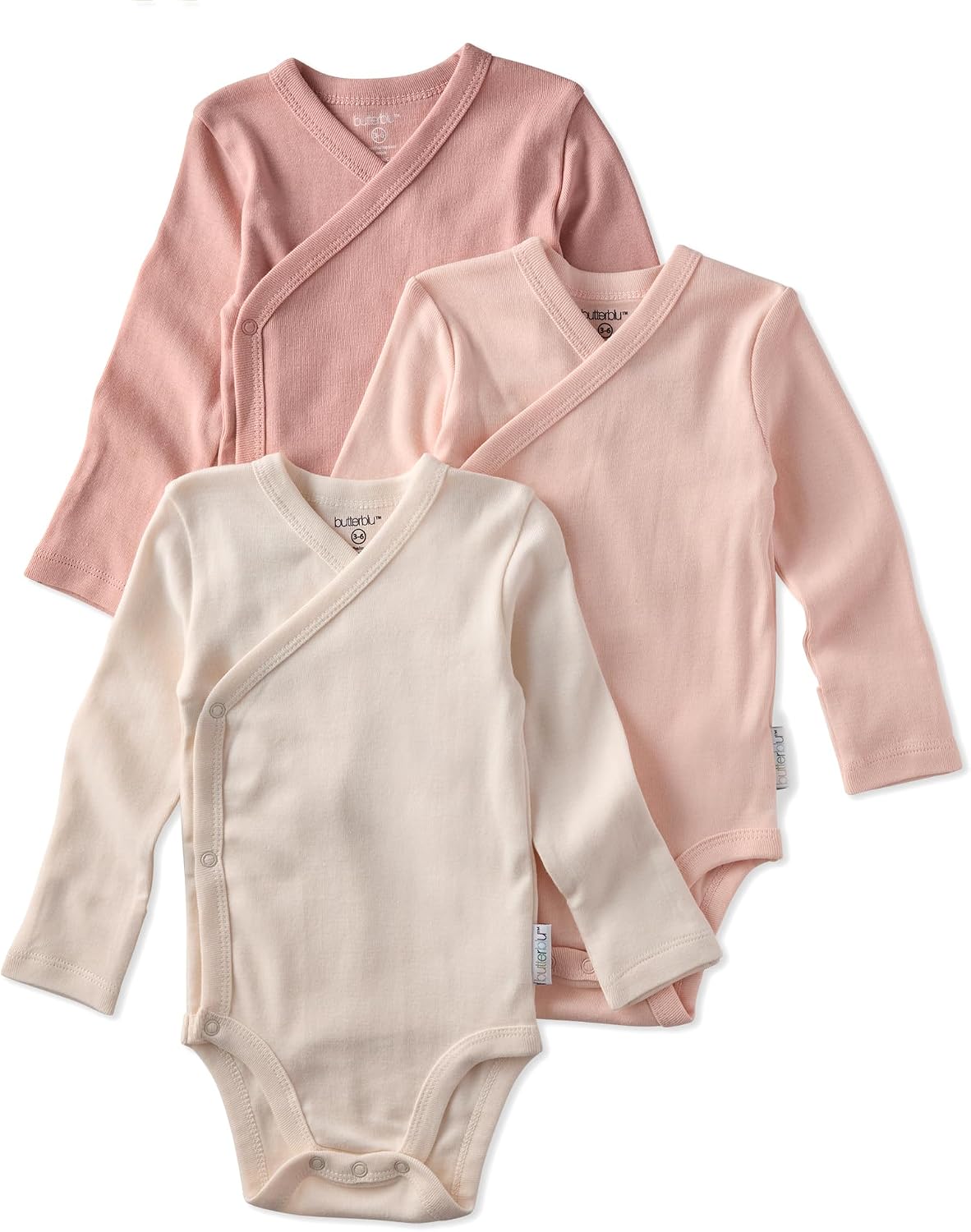Butterblu Baby Sterling 3-pack Kimono Bodysuits 100% Organic Cotton Side Snap for Baby Boys & Girls