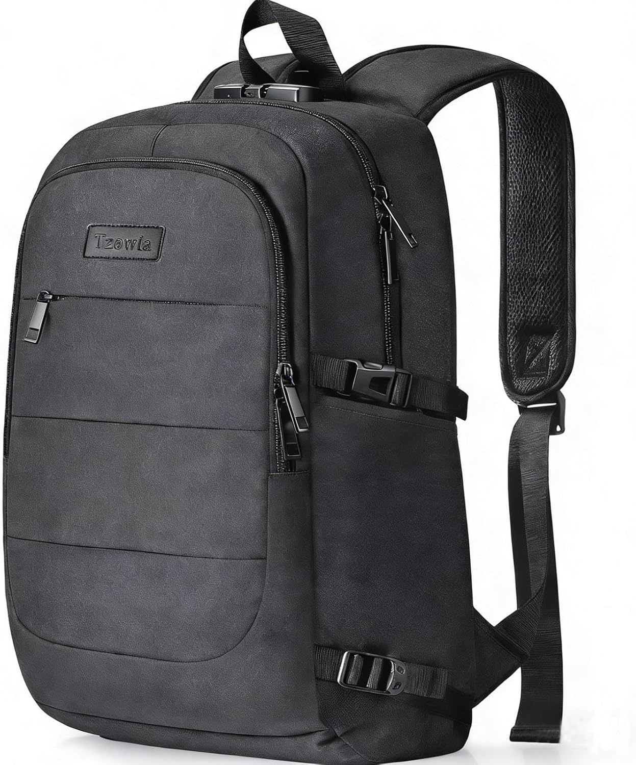 Tzowla Travel Laptop Backpack Water Resistant Anti-Theft Bag with Giant Tumbler Holder Pocket and Lock 15.6 Inch Computer Business Backpacks for Women Men Work College,Casual Daypack(Black)
