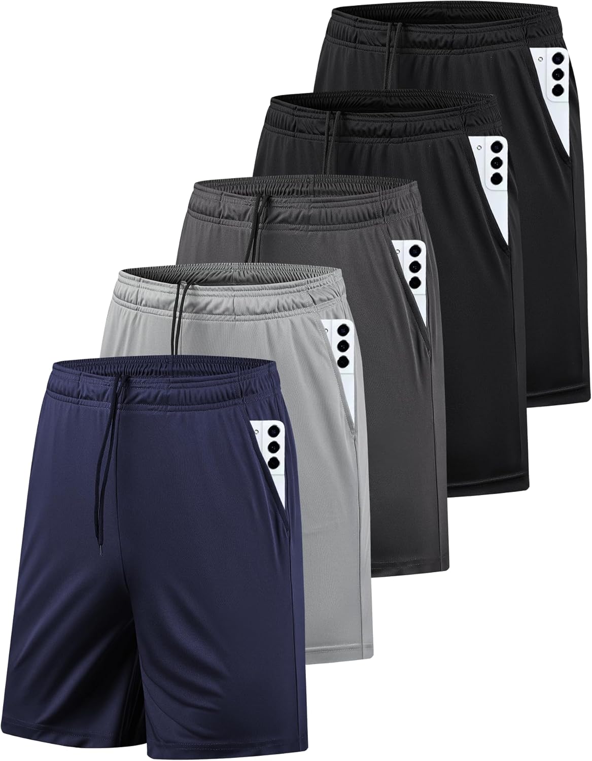 AKAWOOKO 5 Pack Men’s Athletic Gym Shorts with Pockets Quick Dry Activewear Workout Running Shorts for Men
